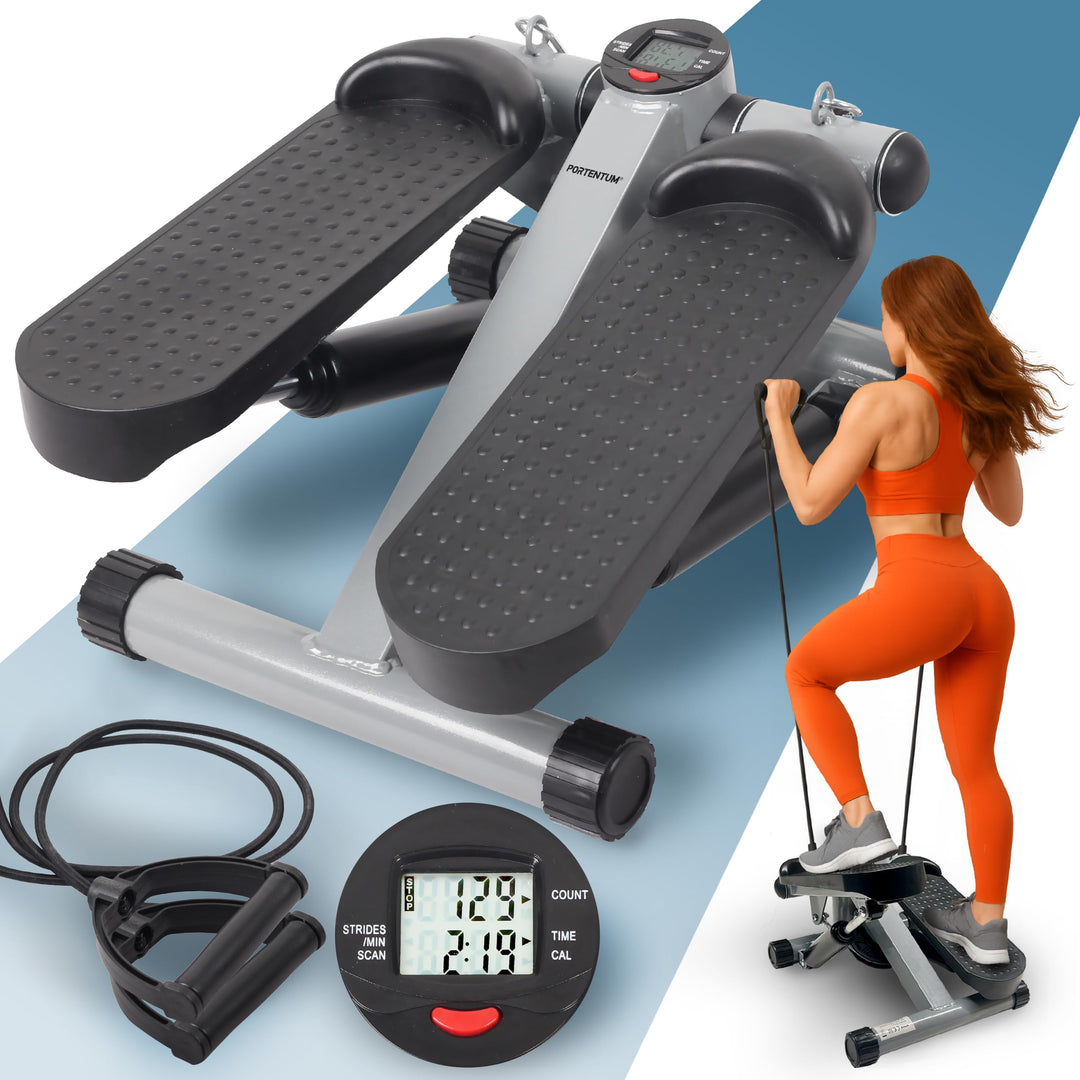 PORTENTUM Mini Stepper für Zuhause mit Widerstandsbändern und LCD-Display 5 Funktionen — Stairmaster