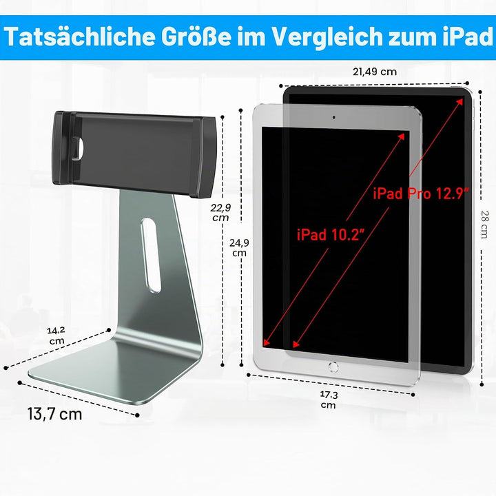 AboveTEK Verstellbarer Aluminium-Tablet-Ständer, 360° drehbarer Display-Halter für 7–12,9 Zoll iPad