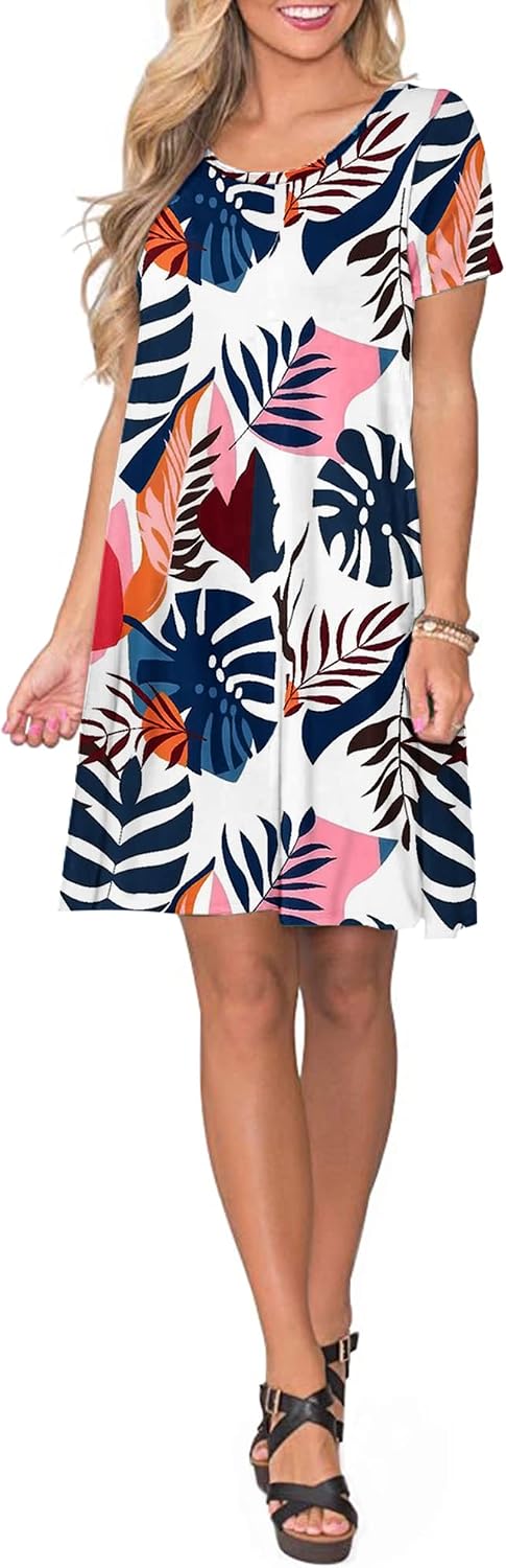 AUSELILY Damen Kleider Sommer Kurzarm Shirtkleider Kurz Sommerkleider Leicht Freizeitkleid mit Tasch