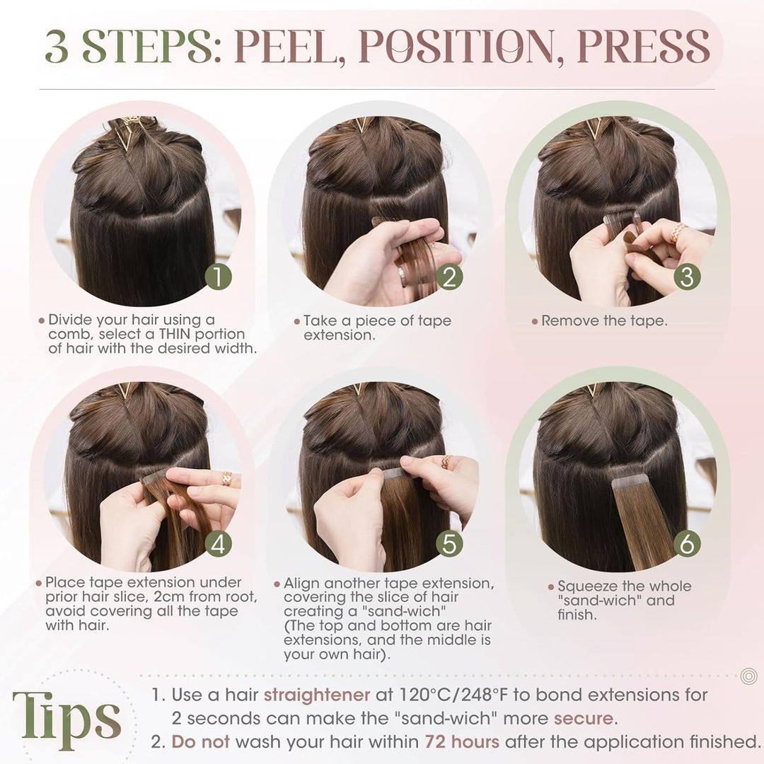 Elailite 10 Stück Tape Extensions Echthaar (15g) + 10 Pcs Invisible Klebeband Haarverlängerung Klebe