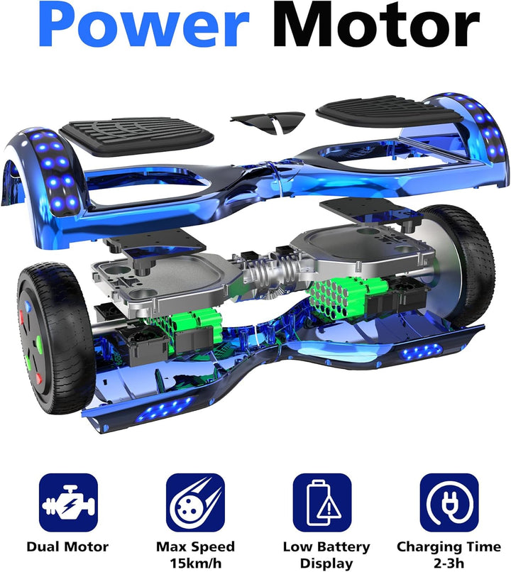 GeekMe Hoverboards 6.5”Zweimotoren 2-Rad-Hoverboards Hoverboards mit LED-Leuchten Bluetooth blue col