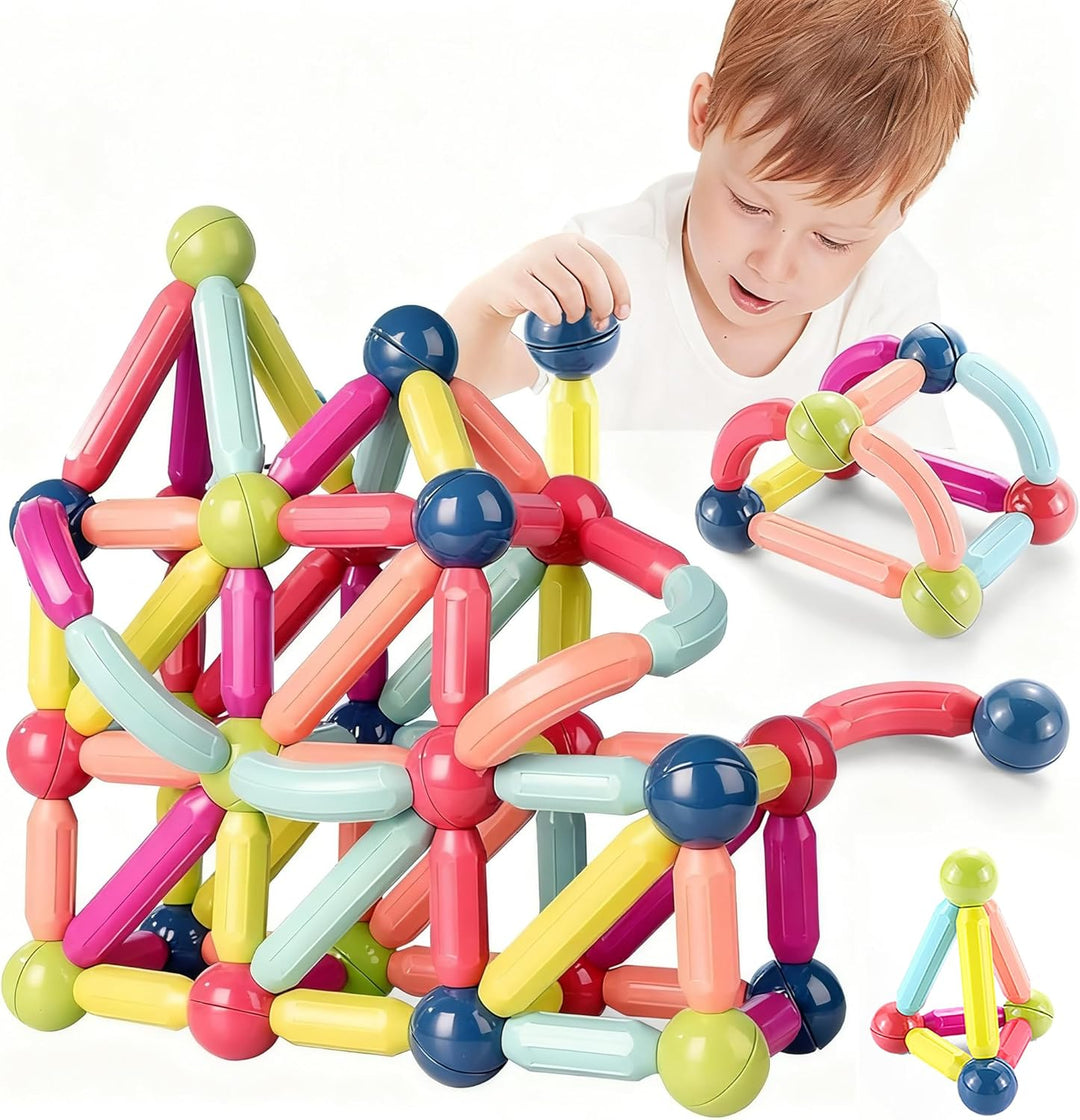 Magnetische und Stangen, 88 Stück magnetische Kugeln, Magnetbaustäbchen-Set, Bausteine, Fliesen, STE