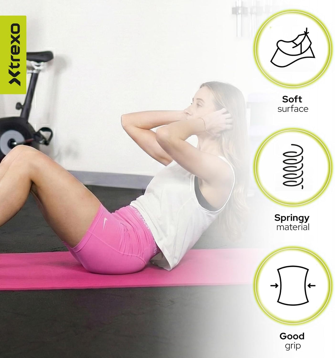 TREXO 6 mm dicke Gymnastikmatte, Masse 183x61 cm Fitnessmatte mit rutschfester Oberfläche Aus TPE he
