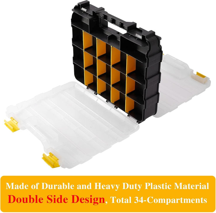 AIDY-PRO Schrauben Sortierbox 34 Fächer Kleinteile Organizer mit Fächern, Zweiseitig Schraubenbox Au