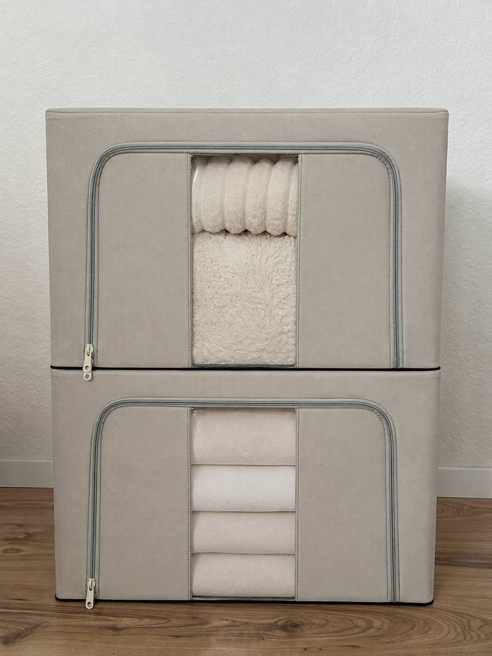 Generisch Aufbewahrungsbox faltbar 60L mit Fenster – Kleidung Organizer, Ordnungsbox Kleiderschrank,