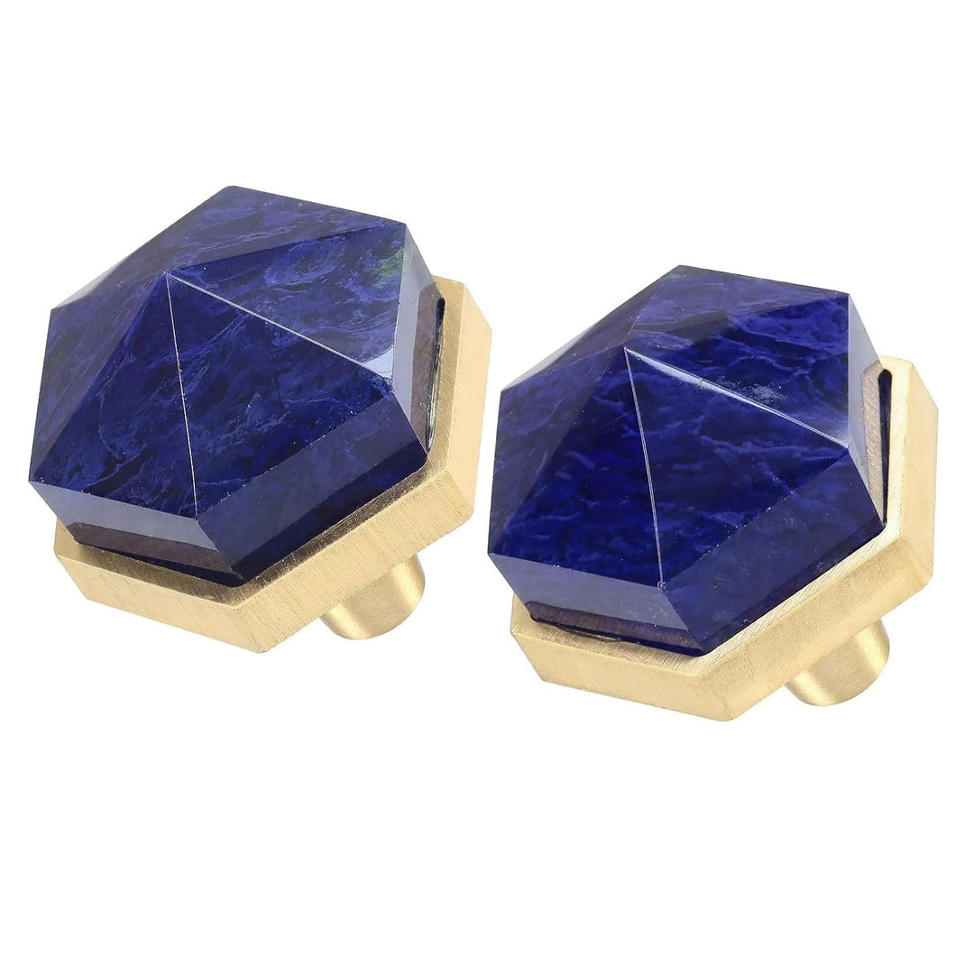 mookaitedecor Satz von 2 Blau Schmelzen Quarz Sechseck Schublade Knöpfe mit Schrauben, sechseckigen