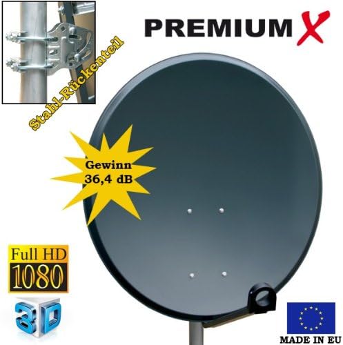 PremiumX Satelliten-Komplettanlage PXS45 Satelliten-Antenne 45cm Stahl Anthrazit Single LNB 2X F-Ste