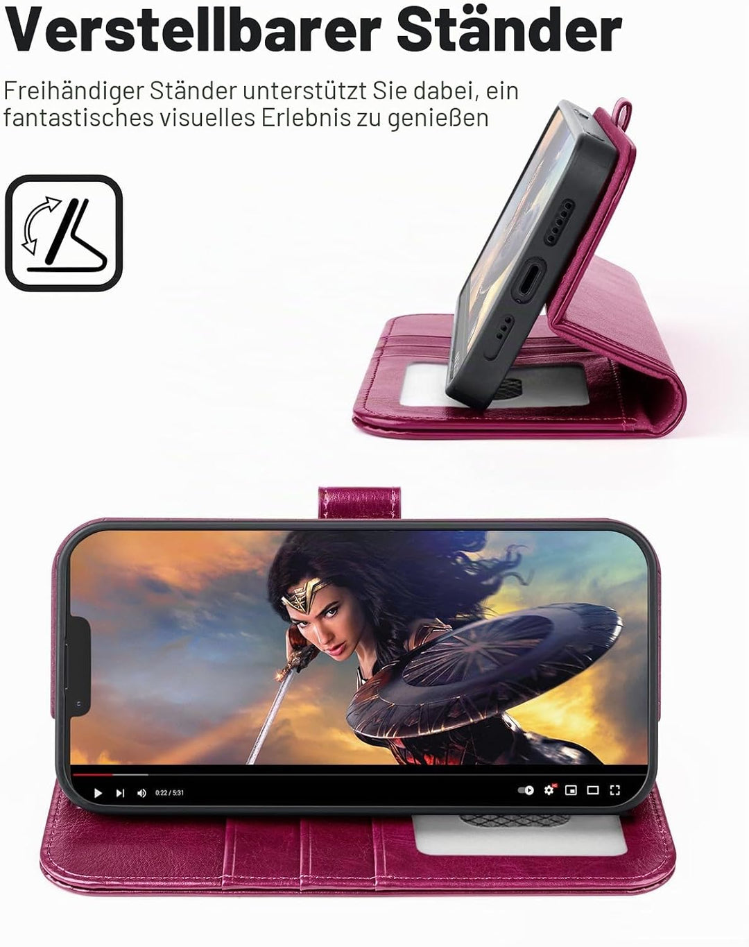 OCASE Kompatibel für14 Hülle(2in1) Leder Stossfestes Case, Abnehmbare magnetische Hülle, Mit Handsch