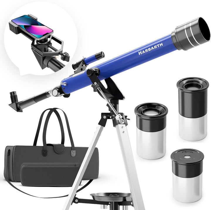 HARBARTH, Teleskop, Linsenteleskop + Okulare, Tasche, Handyhalterung für Bilder - Ideal für Erwachse