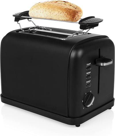 Princess Black Steel Toaster mit Brötchenaufsatz - 6 einstellbare Bräunungsstufen, Auftau-, Aufwärm-