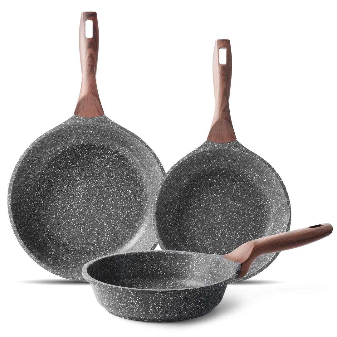 RIOVARM Induktion Bratpfanne Set 20 24 28 cm, Antihaft Granit beschichtung Pfannenset, Brat- & Unive