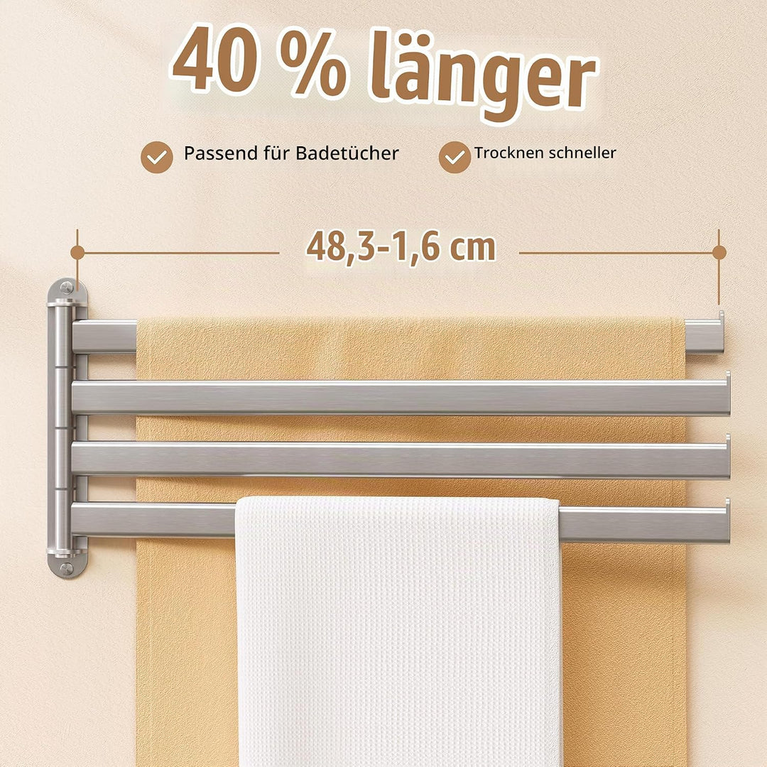 KES Handtuchhalter Schwenkbar Handtuchstange 4 Armig Bad Edelstahl SUS304 Badetuchhalter 50CM 180° D