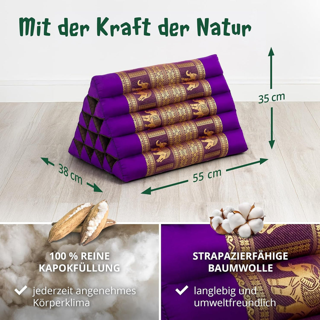 livasia Rückenstützkissen extrahoch mit Thaiseide - 38x55x35cm - Dreieckskissen für Garten/Balkon, K
