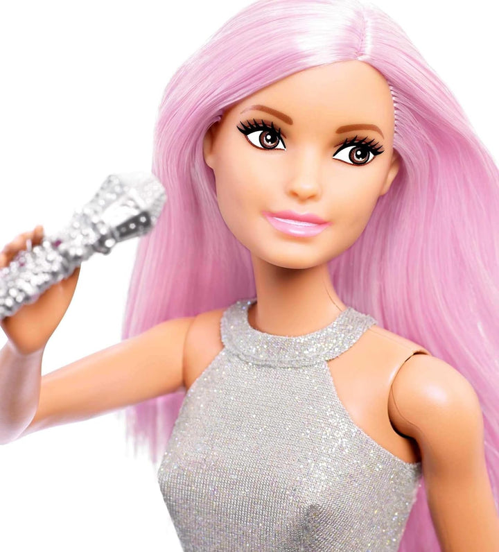 Barbie You Can Be Anything Series, Pop Star, Barbie mit rosa Haaren, silbernem Top und Rock, Mikrofo