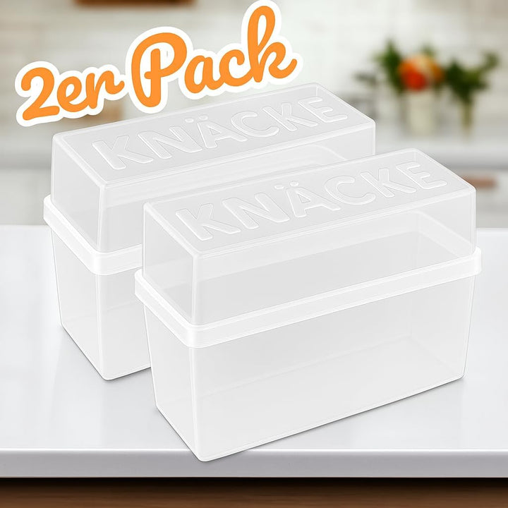 Knäckebrotdose Knäckebrot Box mit Deckel - Brotbox - luftdicht - Aufbewahrungsbox - Transparent/weis