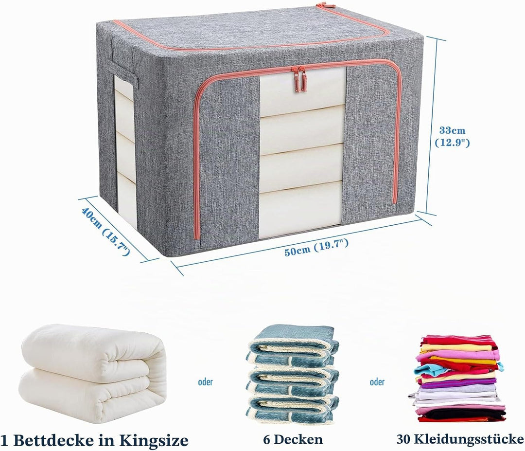 Aufbewahrungsbox 2 Stück, Kleiderschrank Organizer Faltbar Kleideraufbewahrung Box mit Metallrahmen,