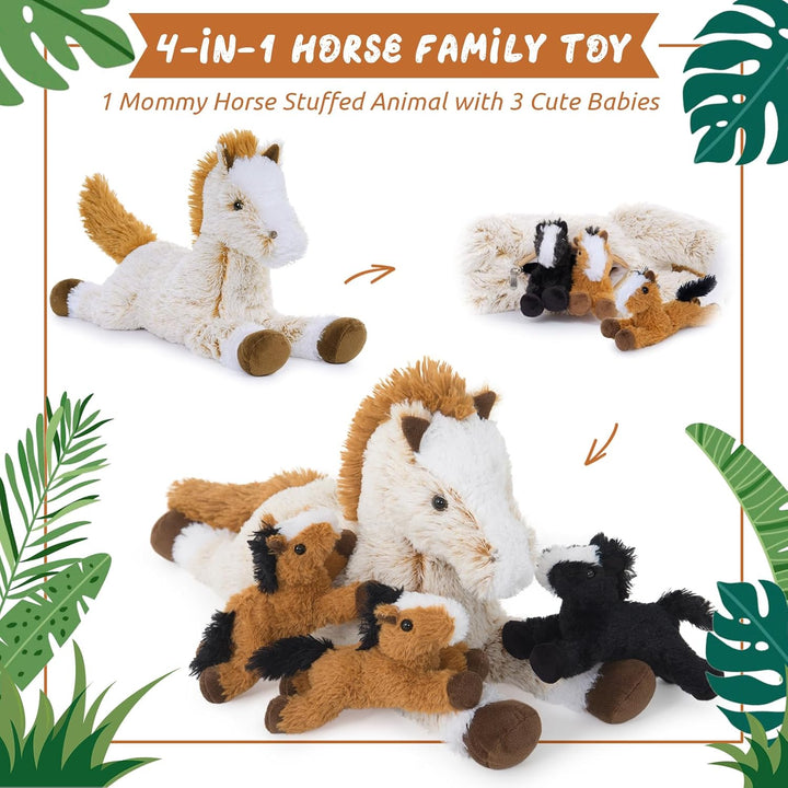 MorisMos 54cm riesen Pferd Kuscheltier XXL mit 3 Baby Pony im Bauch, gross Plüschpferd Kuscheltiere