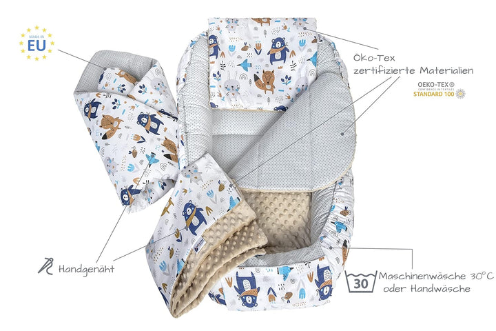 Medi Partners 5 teilig Babynestchen Set Babynest 100x60x15 herausnehmbarer Einsatz Bett Kuschelnest