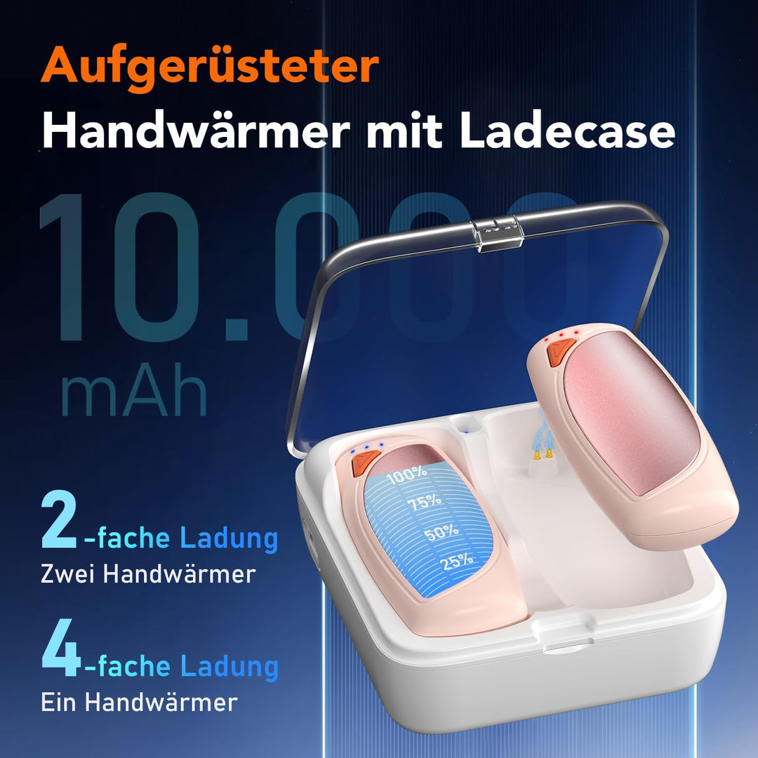 Lepwings Handwärmer Elektrisch 2er-Pack mit Ladecase, 14.000 mAh, Wiederverwendbare Taschenwärmer, B