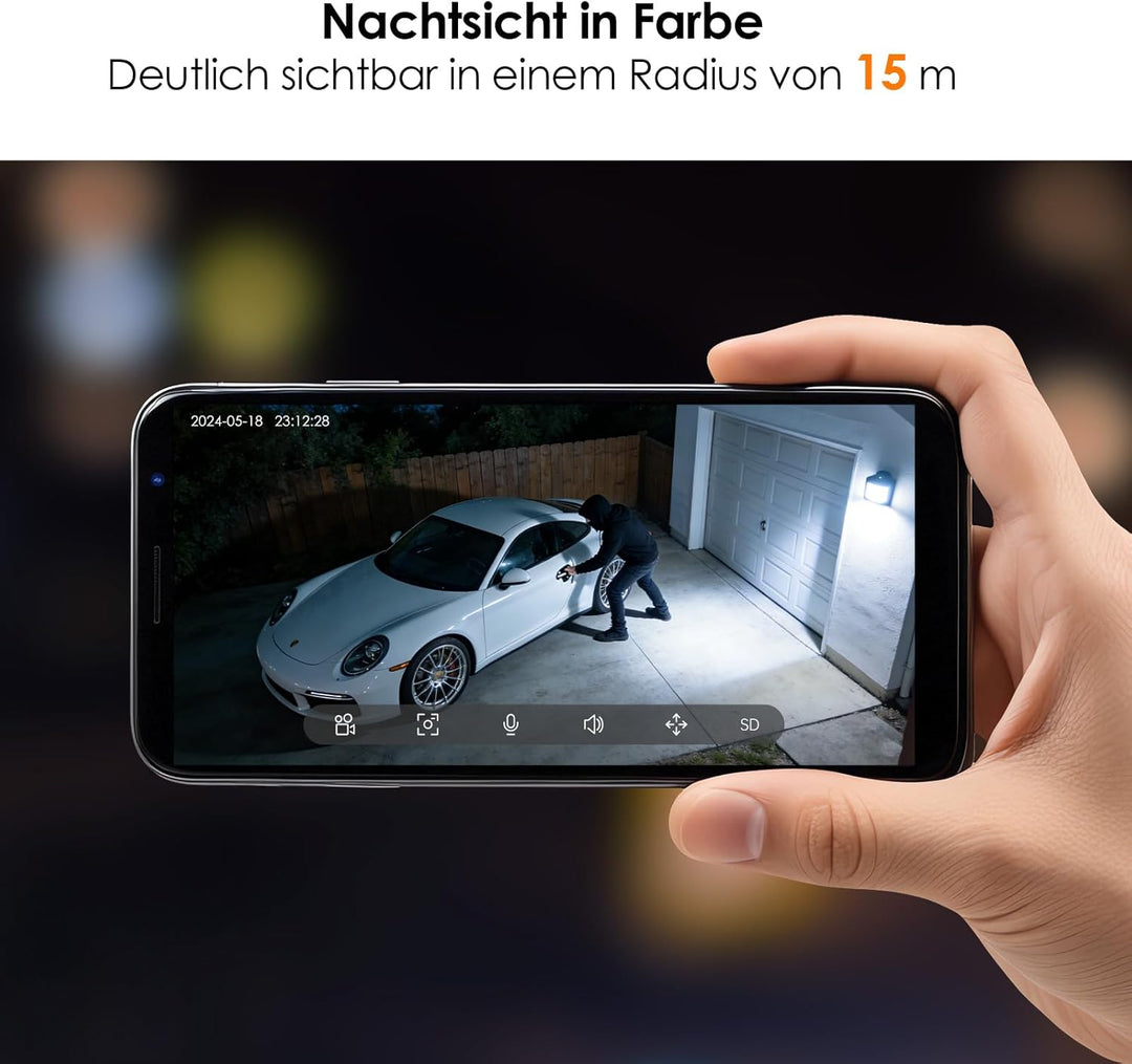 Alles in 1 Überwachungskamera Aussen Akku Solar, 2K, 100% Kabellos, 360° PTZ Kamera Überwachung Auss