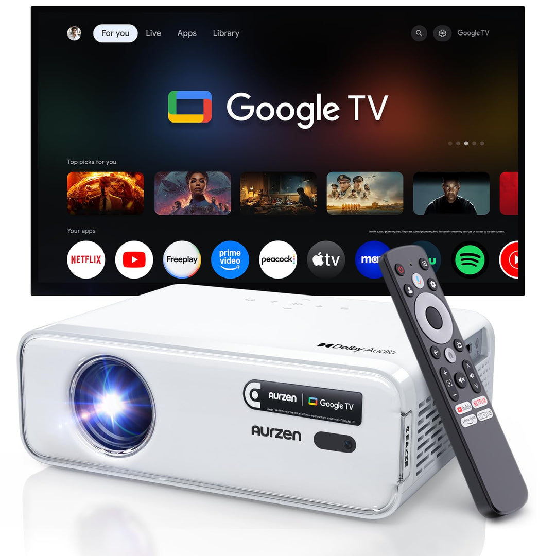 Aurzen Eazze D1G Beamer mit offiziellem Google TV, Smart Beamer 4K unterstützt Full HD 1080P, DoIby