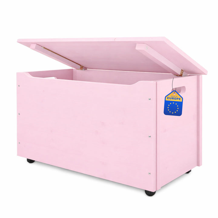 Pinus Spielzeugkiste 90x48x51 cm mit Deckel Rollen Kinderzimmer Rosa | Kiefernholz, grosse Aufbewahr