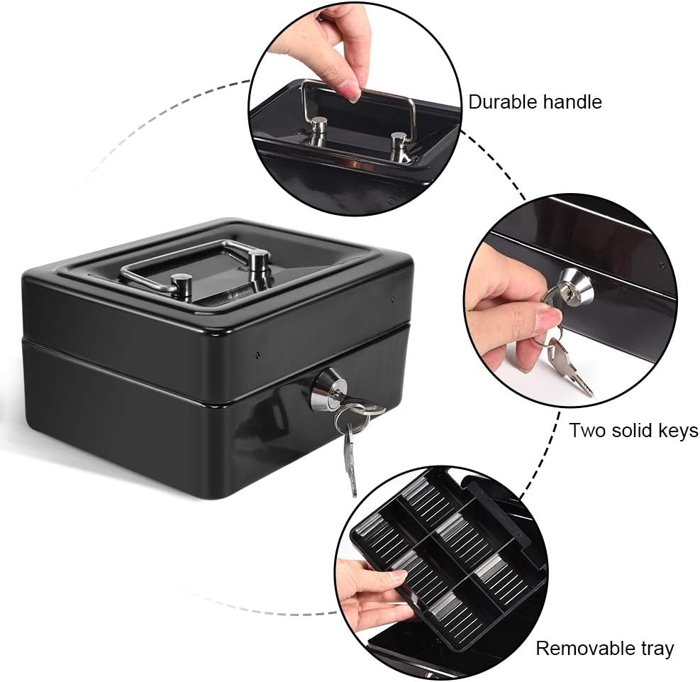Zerodis Kleine Geldkassette mit Schlüsselschloss Portable Doppelschicht Metallmünze Geld Storage Sec