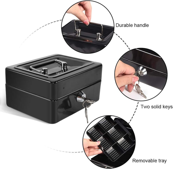 Zerodis Kleine Geldkassette mit Schlüsselschloss Portable Doppelschicht Metallmünze Geld Storage Sec