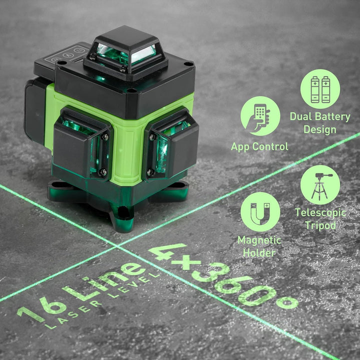 Weytoll Kreuzlinienlaser mit Stativ, 16 Line Laser Level IP54 Wasserwaage, 2400mAh Akku*2, mit Teles