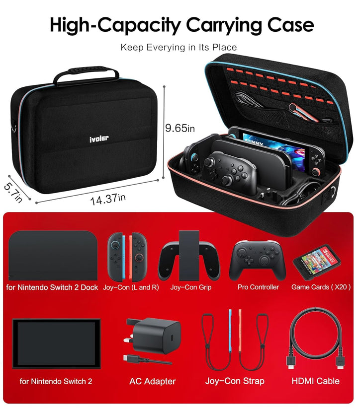 ivoler Tasche Kompatibel mit Nintendo Switch 2 Model 2025, Deluxe Harte Tragetasche Schutz Portable