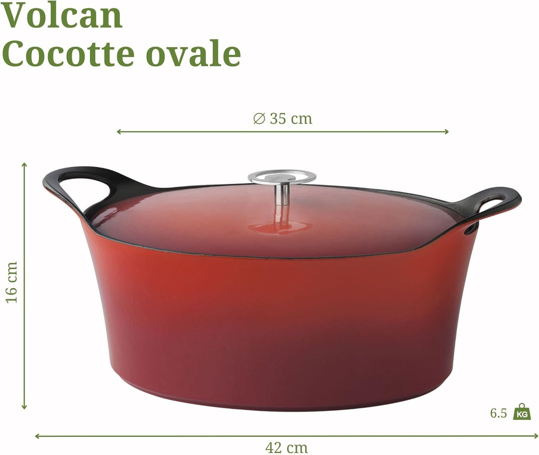 Cuisinox C61180WX38871 Volcan Bräter, oval, 35 cm, Gusseisen, emailliert, Rot mit Deckel 35 cm Rot,