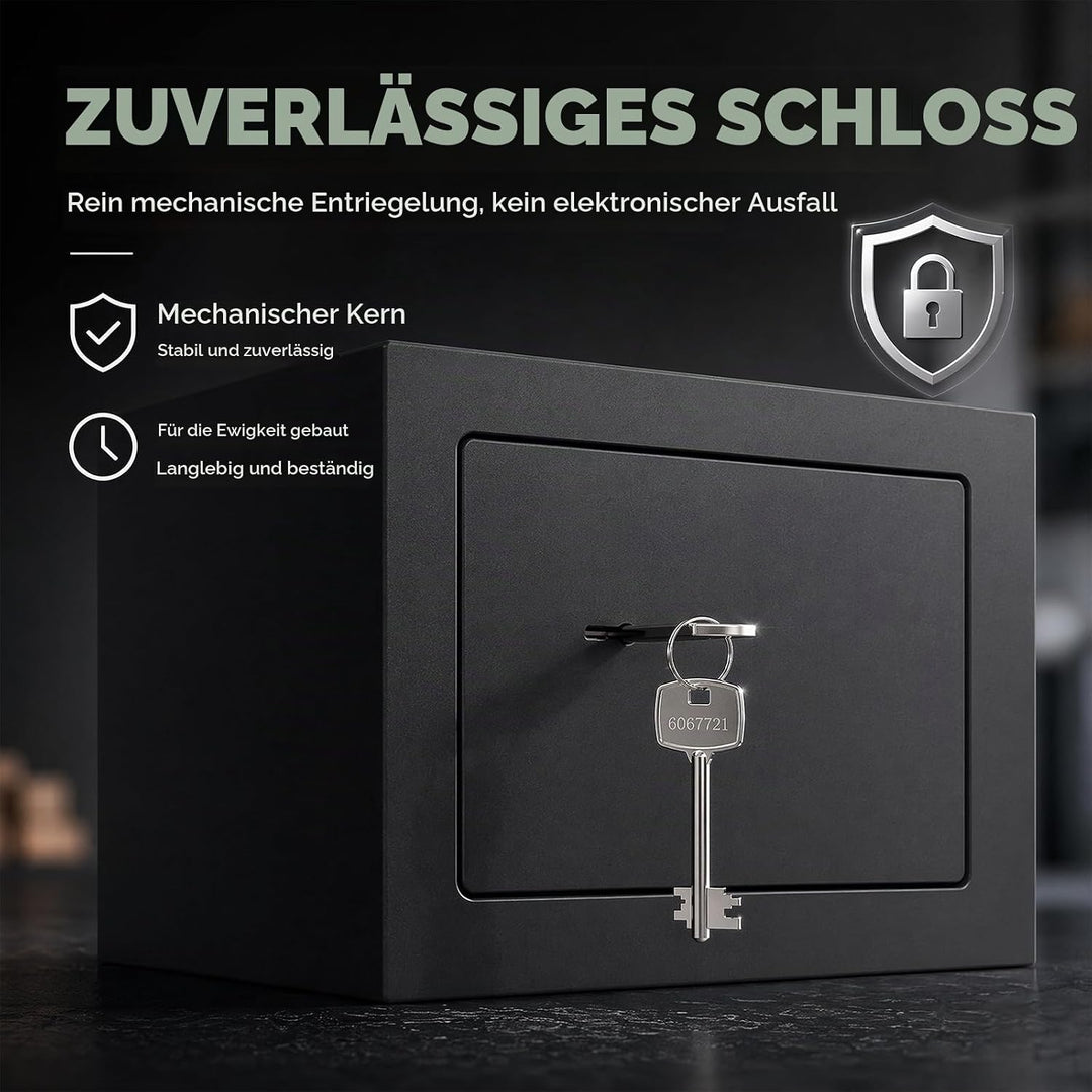 Safe Tresor, 23 x 17 x 17 cm, Mini Tresor mit Triple-Bit Schlüssel - Hohe Sicherheit Stahlkonstrukti