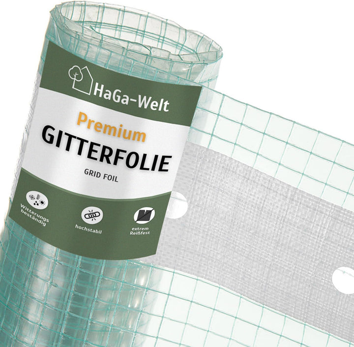 HaGa® Gitterfolie 1,5m x 10m Gewächshausfolie Gewächshausbau Folientunnel Folie - witterungsbeständi