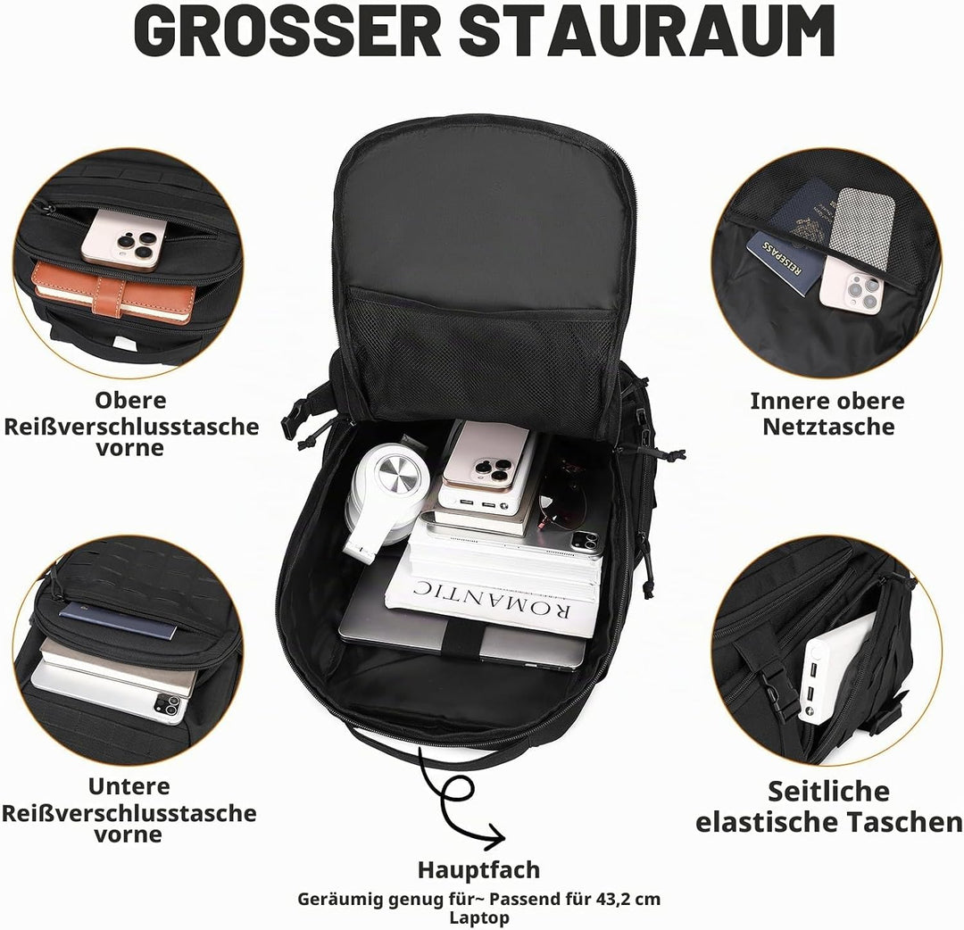 VINBAGGE Rucksack Taktischer 40L Herren Wanderrucksack Trekkingrucksack Angelrucksack Molle Schulter
