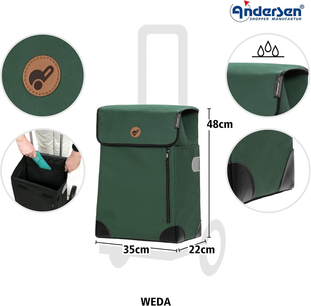ANDERSEN Einkaufstrolley - Scala Shopper Plus Weda grün 36 L Handwagen, langlebig, Tasche abnehmbar,