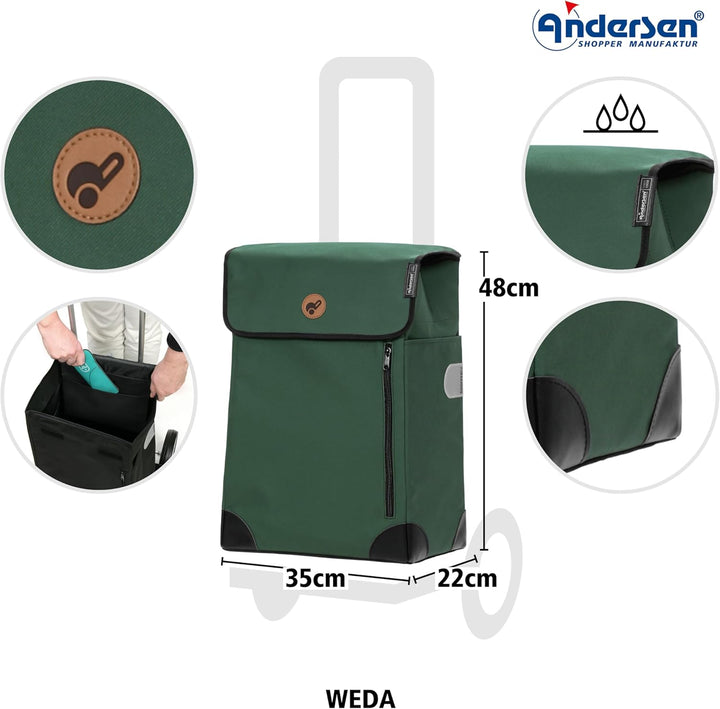 ANDERSEN Einkaufstrolley - Scala Shopper Plus Weda grün 36 L Handwagen, langlebig, Tasche abnehmbar,
