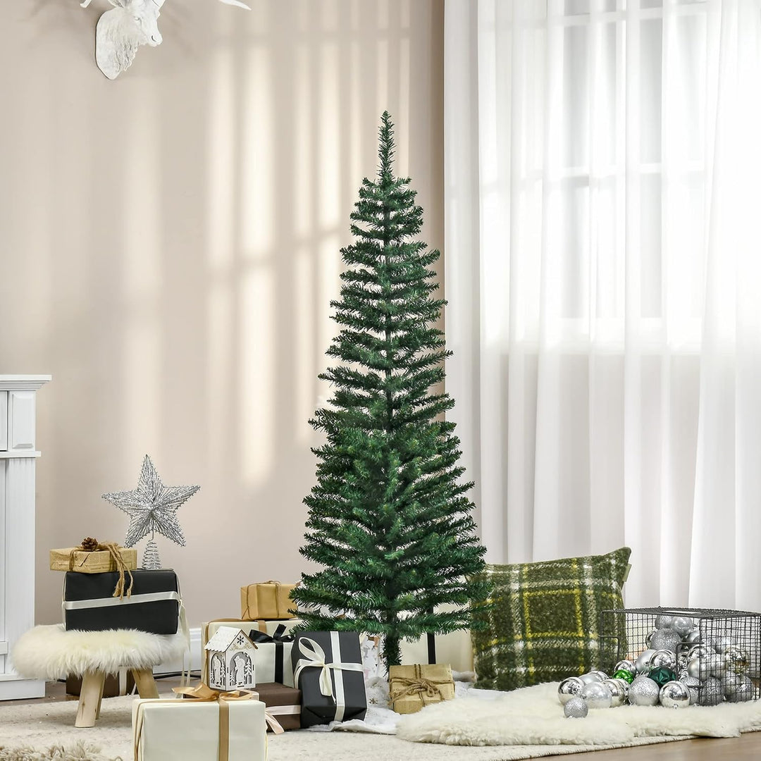HOMCOM Künstlicher Weihnachtsbaum 1,5 m, Schmaler Christbaum mit Ständer, 294 Äste, Zerlegbar, Weihn