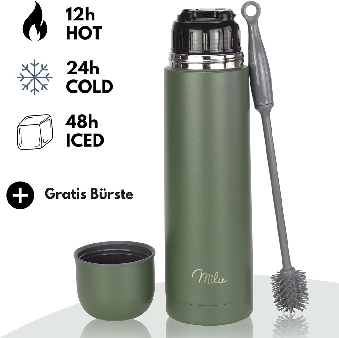 Milu Thermosflasche Thermoskanne Isolierflasche 1L, 750ml, 500ml - Isolierte Edelstahl Trinkflasche,