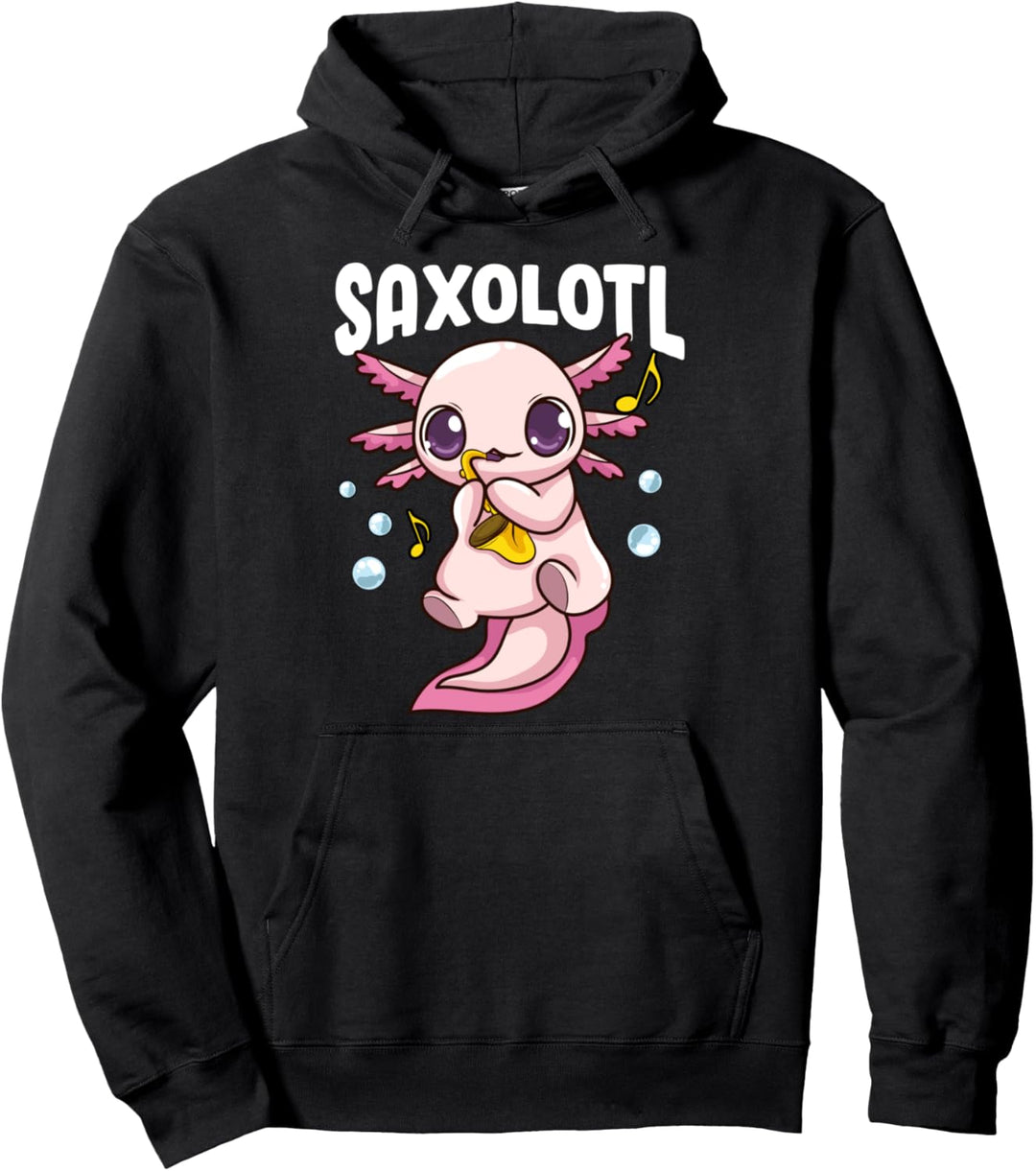 Cute & Funny Saxolotl Adorable Sax Playing Axolotl Animal Pullover Hoodie
