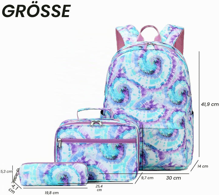 ZHIERNA Schulrucksack Mädchen Teenager Tie Dye Schule Rucksack Schulranzen Kinder Schultasche mit Lu