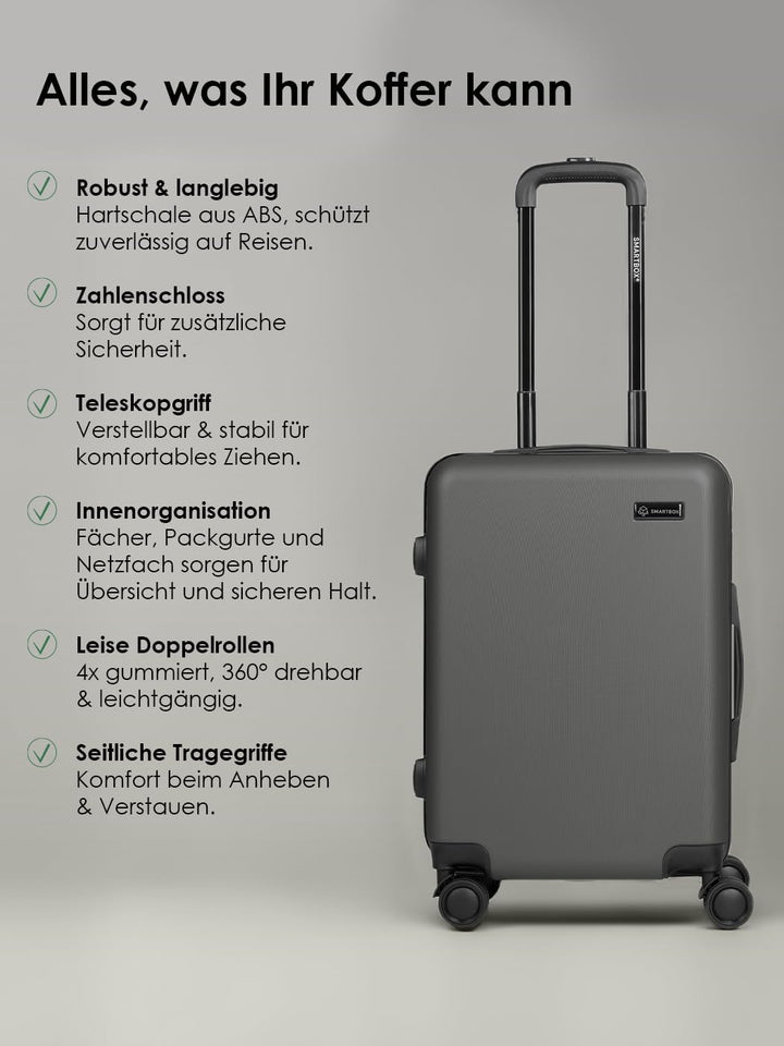 SMARTBOX Hartschalen-Kabinenkoffer 55x40x23 cm ABS 4-Doppelrollen | Edition 05, Volumen 41 L, Zahlen