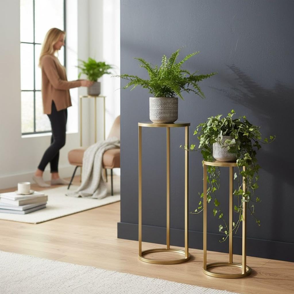 DanDiBo Blumenhocker Metall Gold Rund Blumenständer Beistelltisch 96510 2er Set Blumensäule Modern P