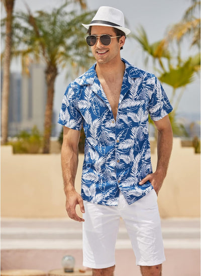 COOFANDY Hawaii Hemd Männer Kurzarm Sommer Fronttasche Hawaii-Print Freizeit Funky Baumwolle Hawaiih