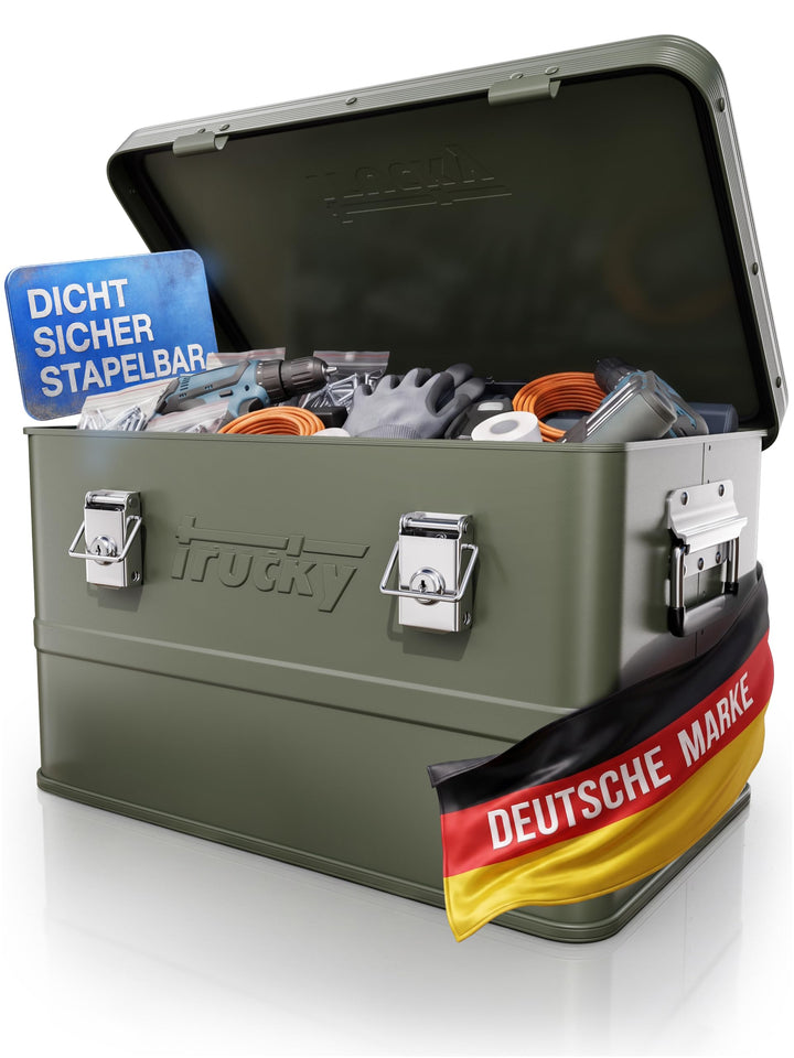 Trucky Aluminium Box mit Deckel Grün Alu Kiste Box Alukiste 30 Liter Transportbox Metallbox Alu Aufb