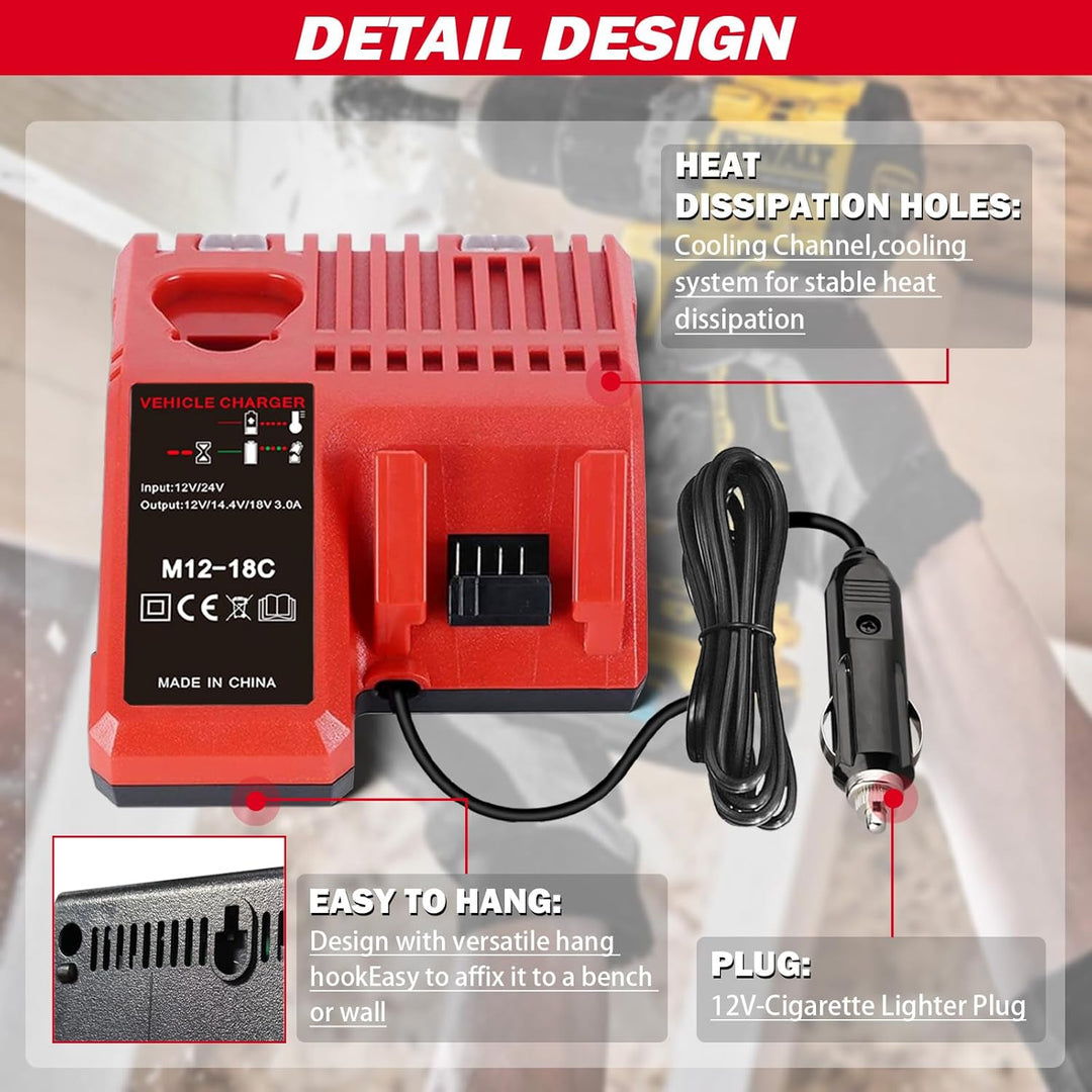 Auto Ladegerät für M12 & für M18 Multispannungs für Milwaukee 12V-18V Lithium-Ionen-Akku 48-59-1812