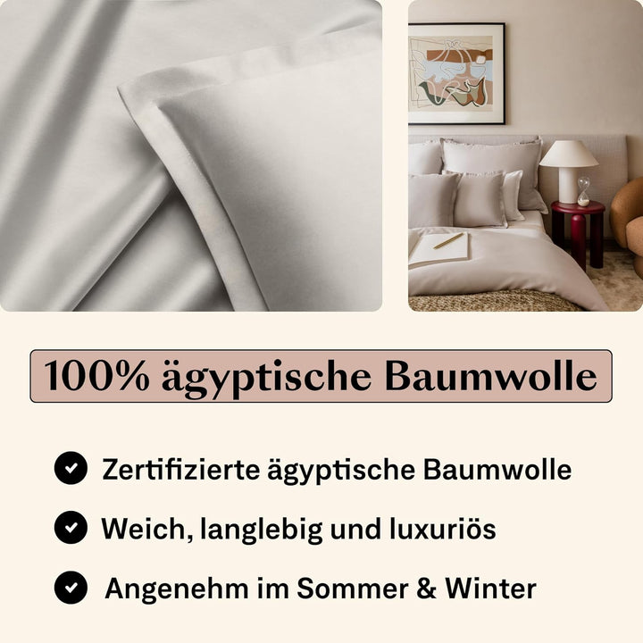 Amqua Mako Satin Kissenbezug 2er Set Kissenbezüge 40x80 cm, 100% ägyptische Baumwolle (Zertifiziert)