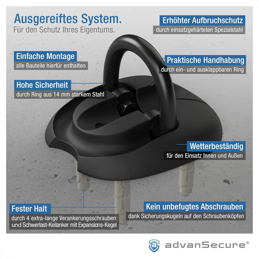 advanSecure® Wandanker Bodenanker | für E-Bike Motorrad und teure Fahrräder | für sicheres Anschlies