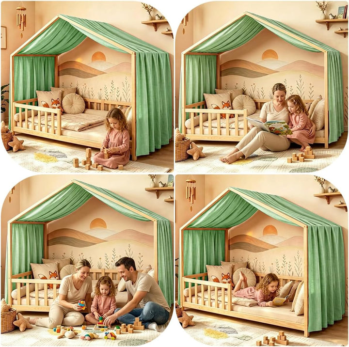 Hausbett Himmel für Kinder, 100% Baumwolle mit Bindegurt und Geschenkbox | Betthimmel Rosa oder Grün