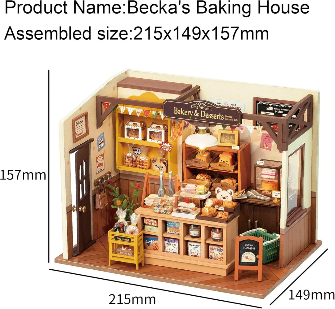 ROBOTIME Puppenhaus Kit Backhaus, DIY Miniatur Kit für Erwachsene, Mini Zimmer mit Möbeln, pädagogis