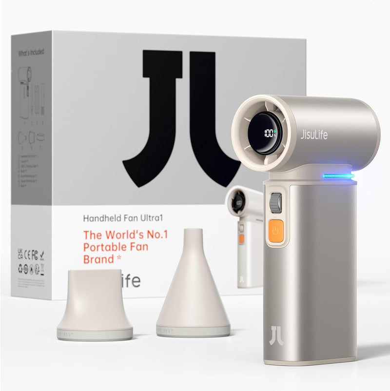 JISULIFE 2-in-1 Mini Ventilator mit Air-Duster-Funktion, Powerful-Reiseventilator, Stilvoller Mental